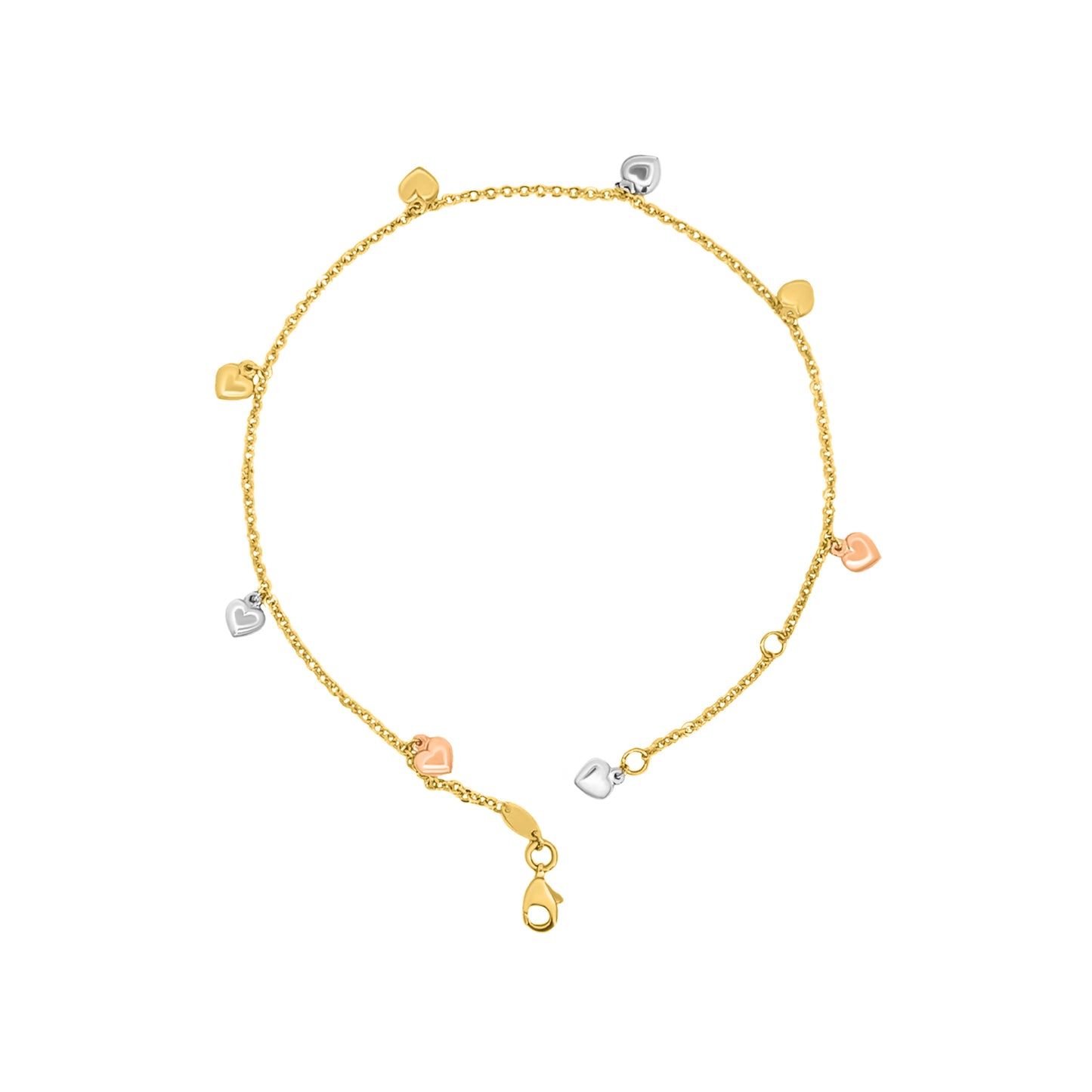 Tri-Color Heart Charm Anklet