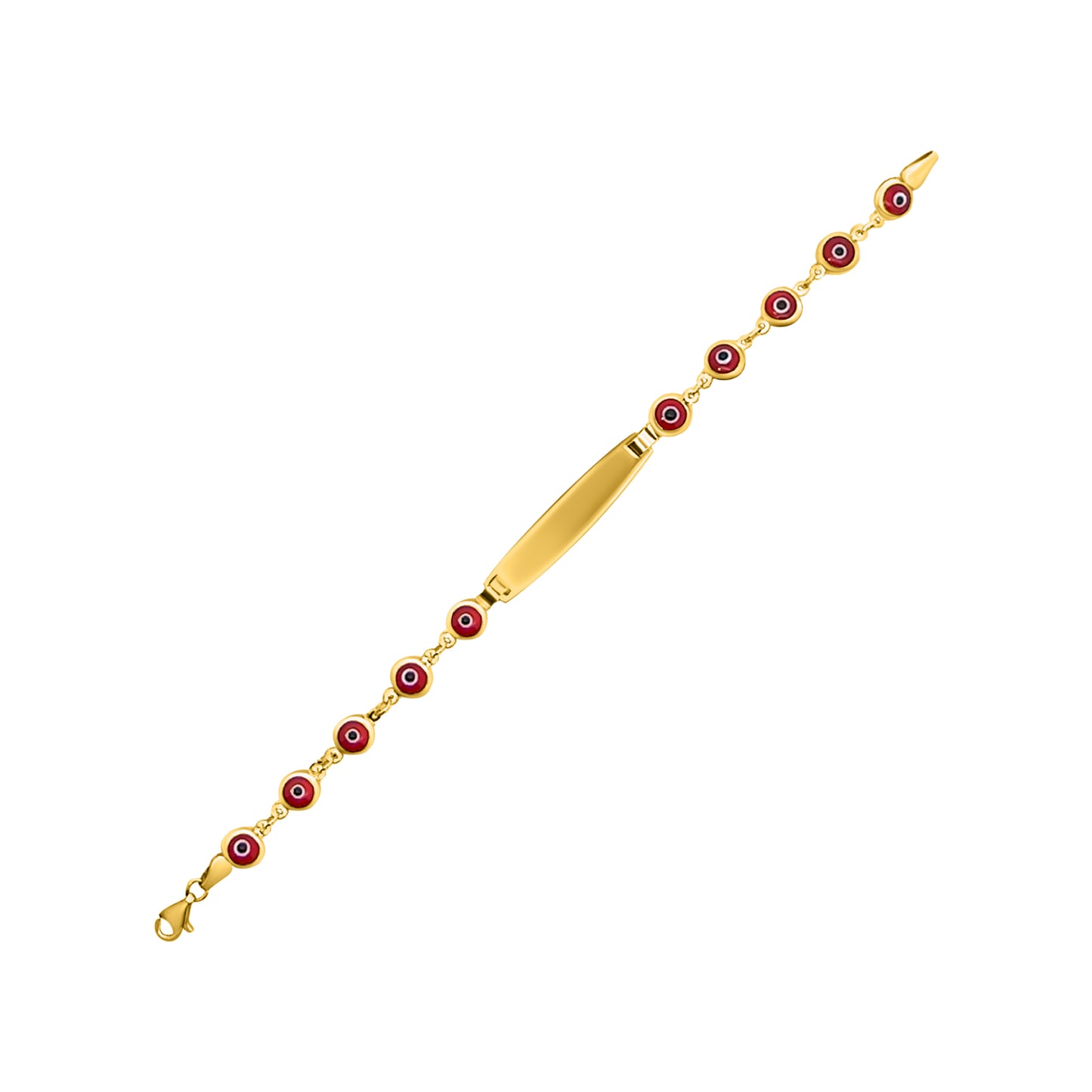 Personalized ID Bracelet with Red Evil Eye Accents