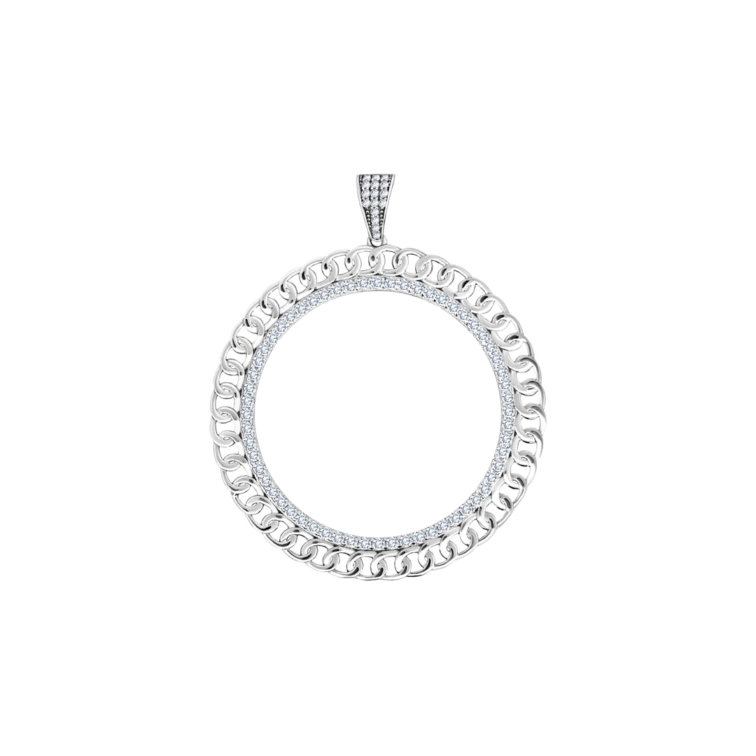 White Gold Curb Link Picture Pendant