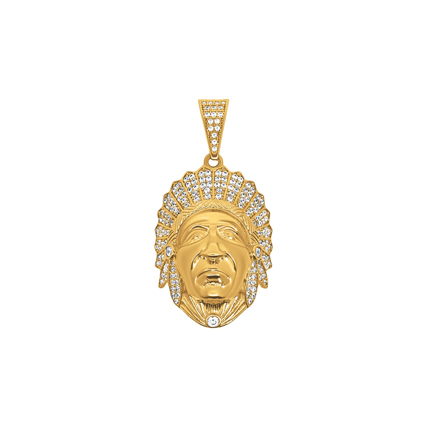 Gold Native Chief Pendant with Stones
