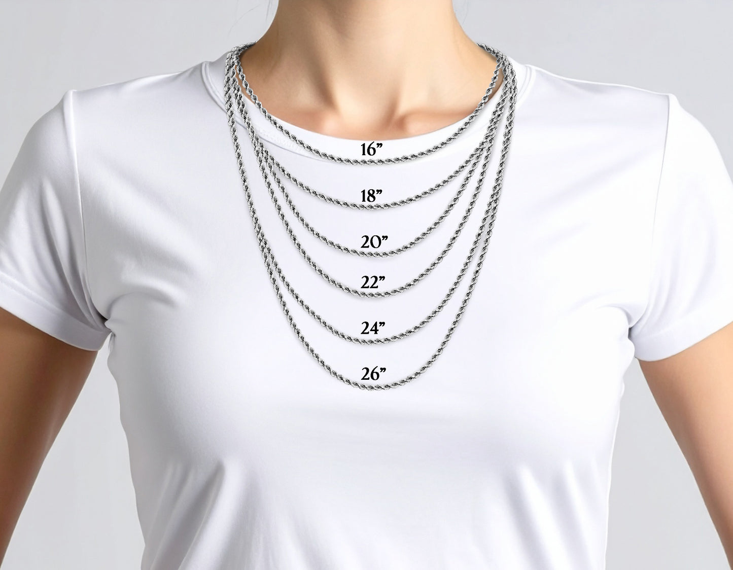 10K White Gold Rope Chain