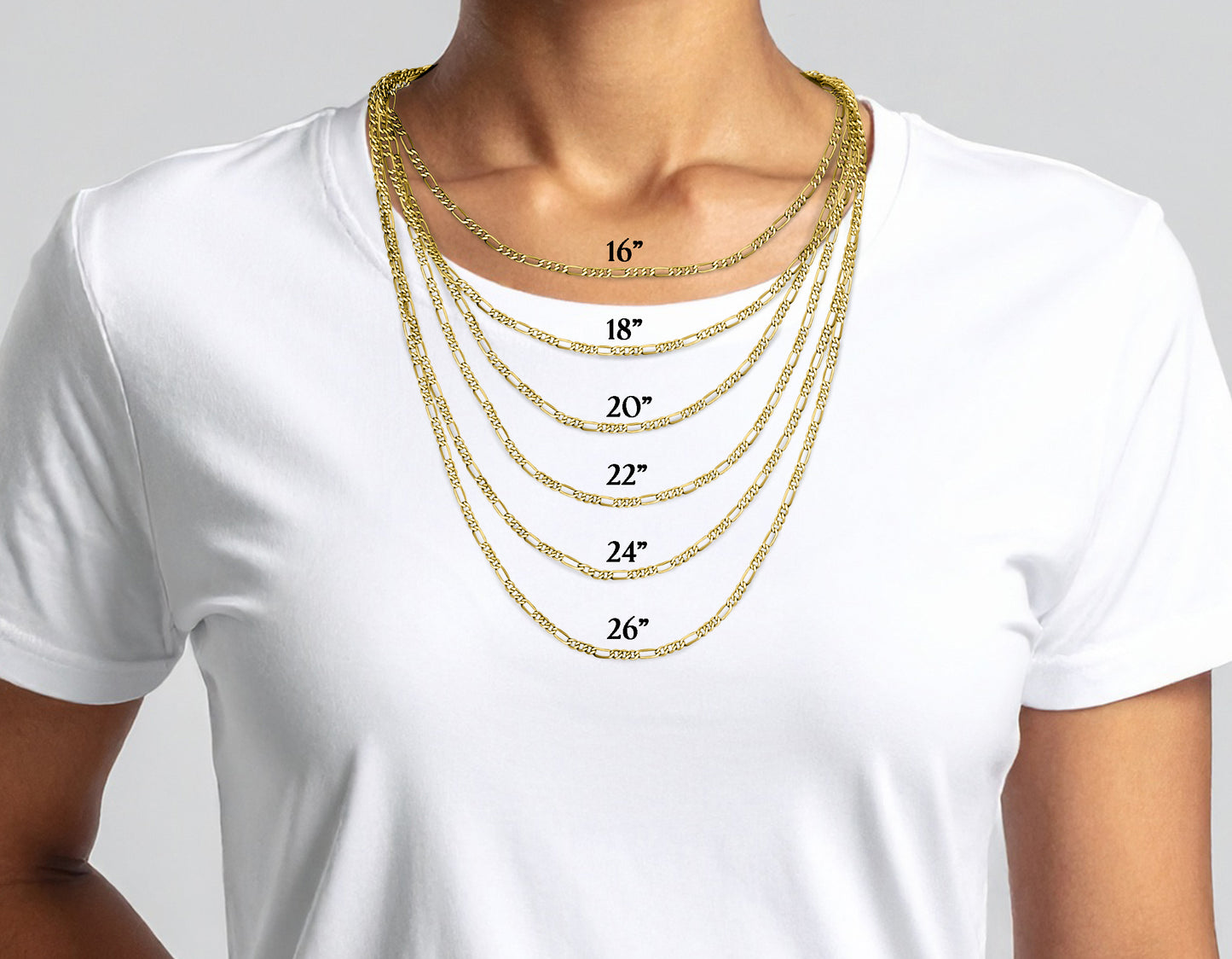 10K Yellow Gold Figaro Link Chain