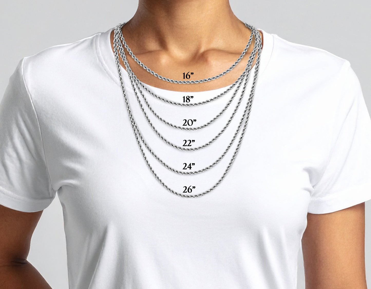 14K White Gold Rope Chain