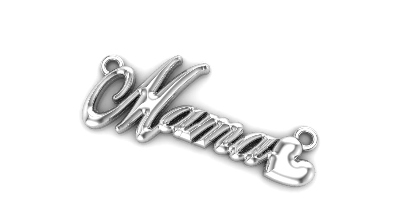 White Gold Mama Script Pendant