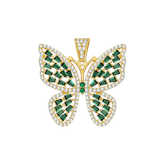 Gold Butterfly Pendant with Green and White Stones