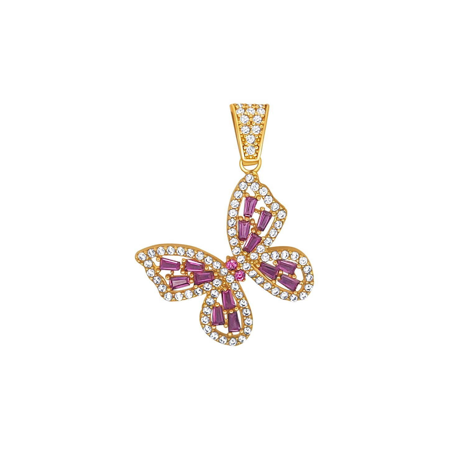 Gold Butterfly Pendant with Pink and White Stones