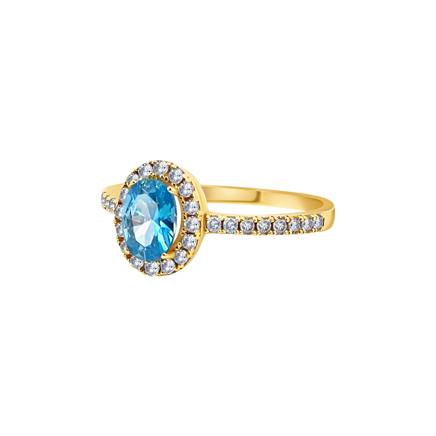 Gold Blue Stone Halo Ring