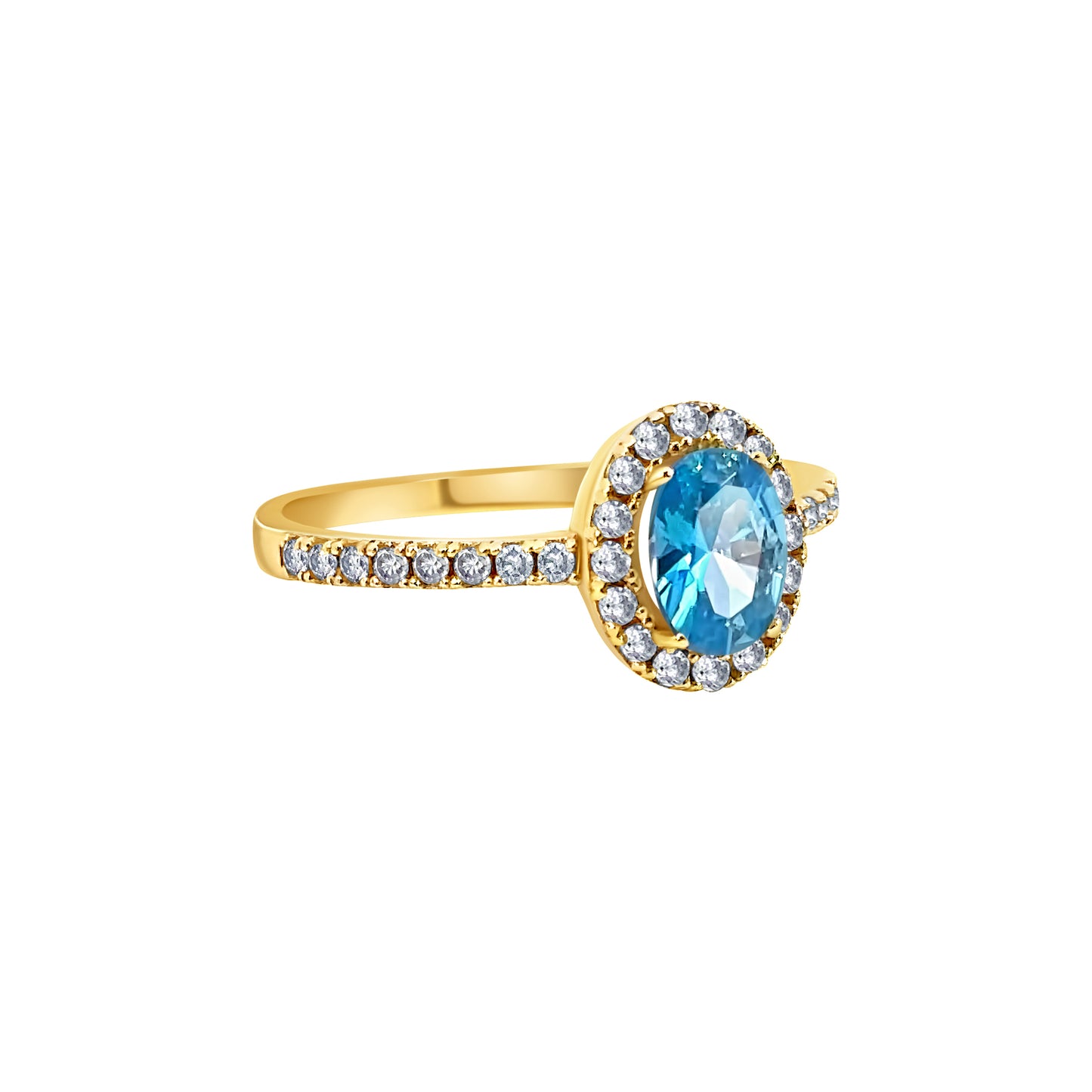 Gold Blue Stone Halo Ring