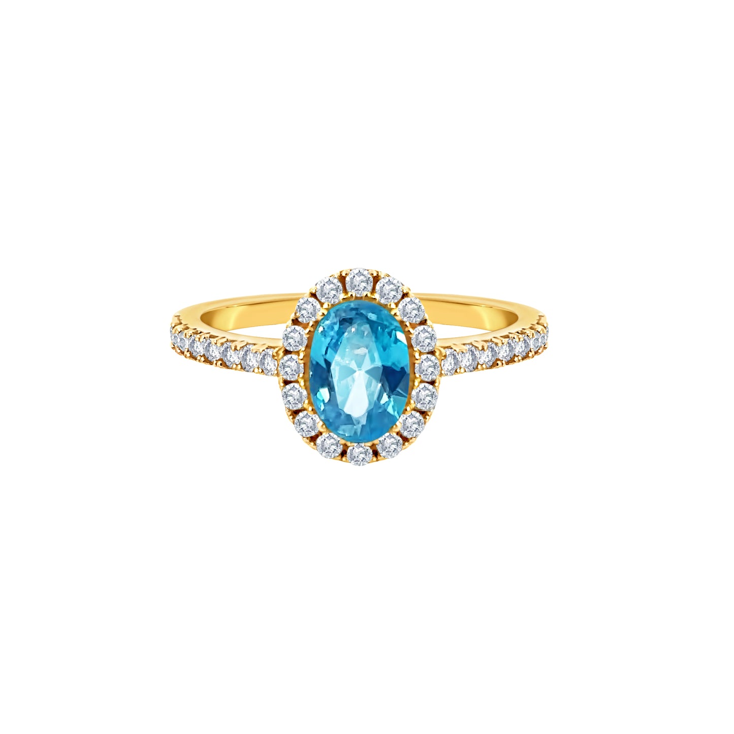 Gold Blue Stone Halo Ring