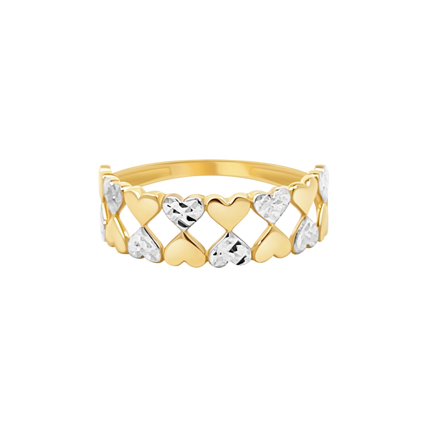 Double Row Two Tone Multiple Heart Ring