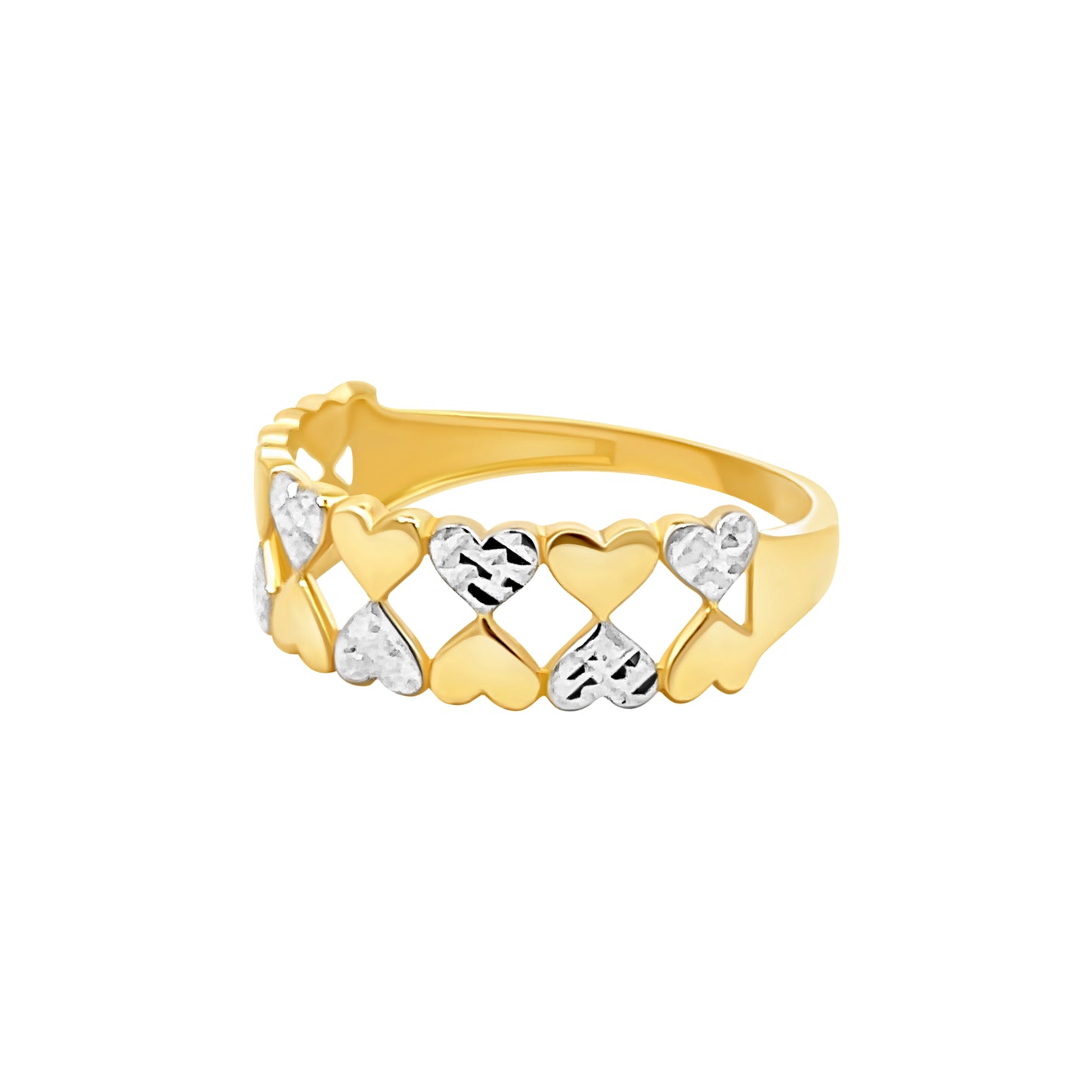 Double Row Two Tone Multiple Heart Ring