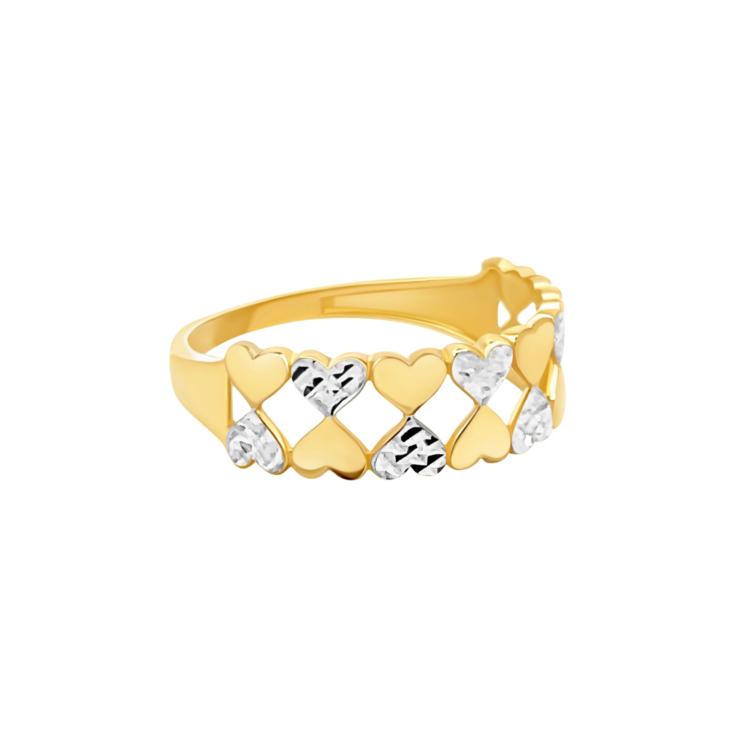 Double Row Two Tone Multiple Heart Ring