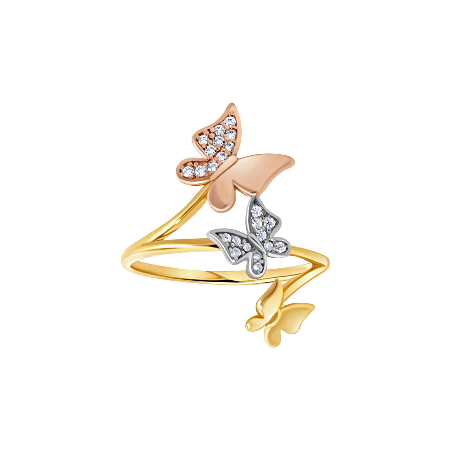 Three Tone Triple Butterfly Ring