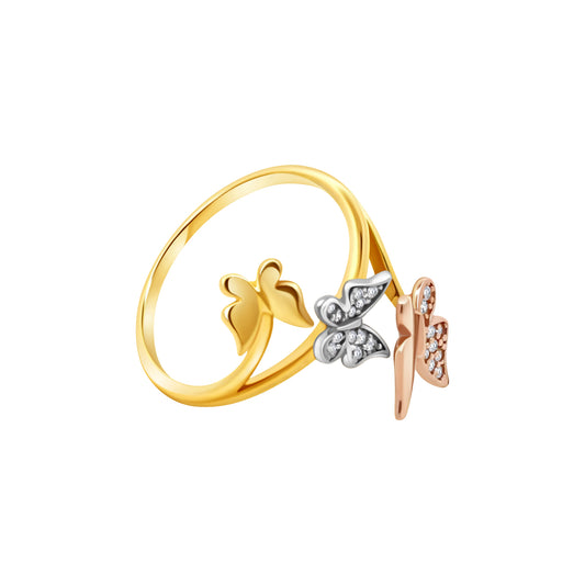 Three Tone Triple Butterfly Ring