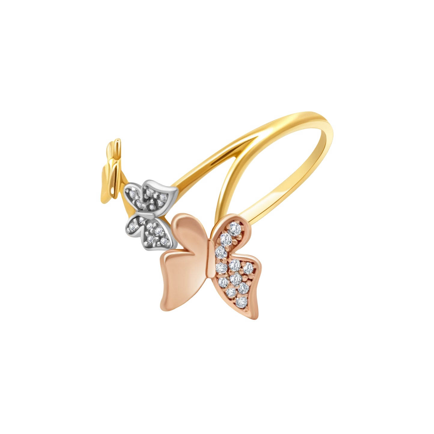 Three Tone Triple Butterfly Ring