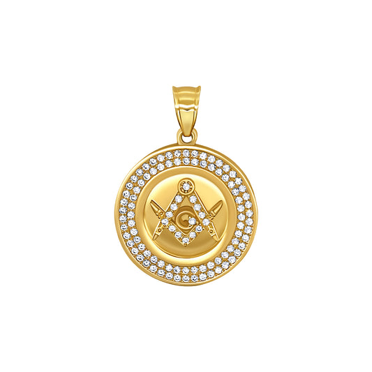 Gold Masonic Medallion Pendant with Sparkling Stones