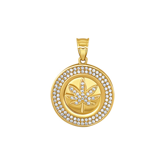 Gold Cannabis Leaf Medallion Pendant with Sparkling Stones