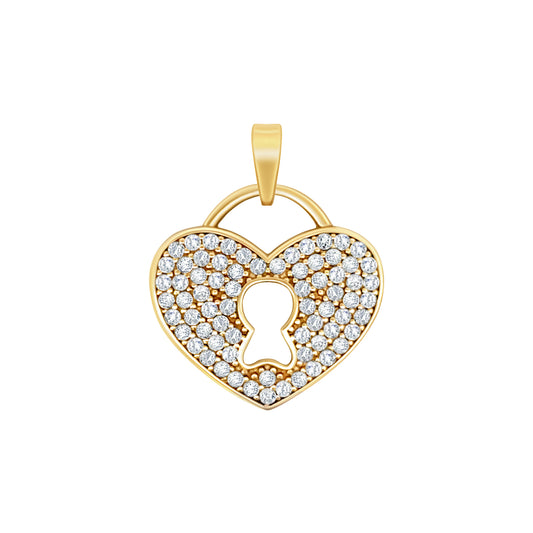 Gold Heart Lock Pendant with Sparkling Stones