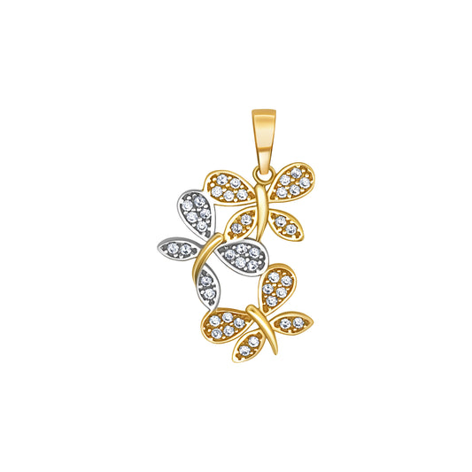 Two-Tone Gold Butterfly Cluster Pendant with Sparkling Stones