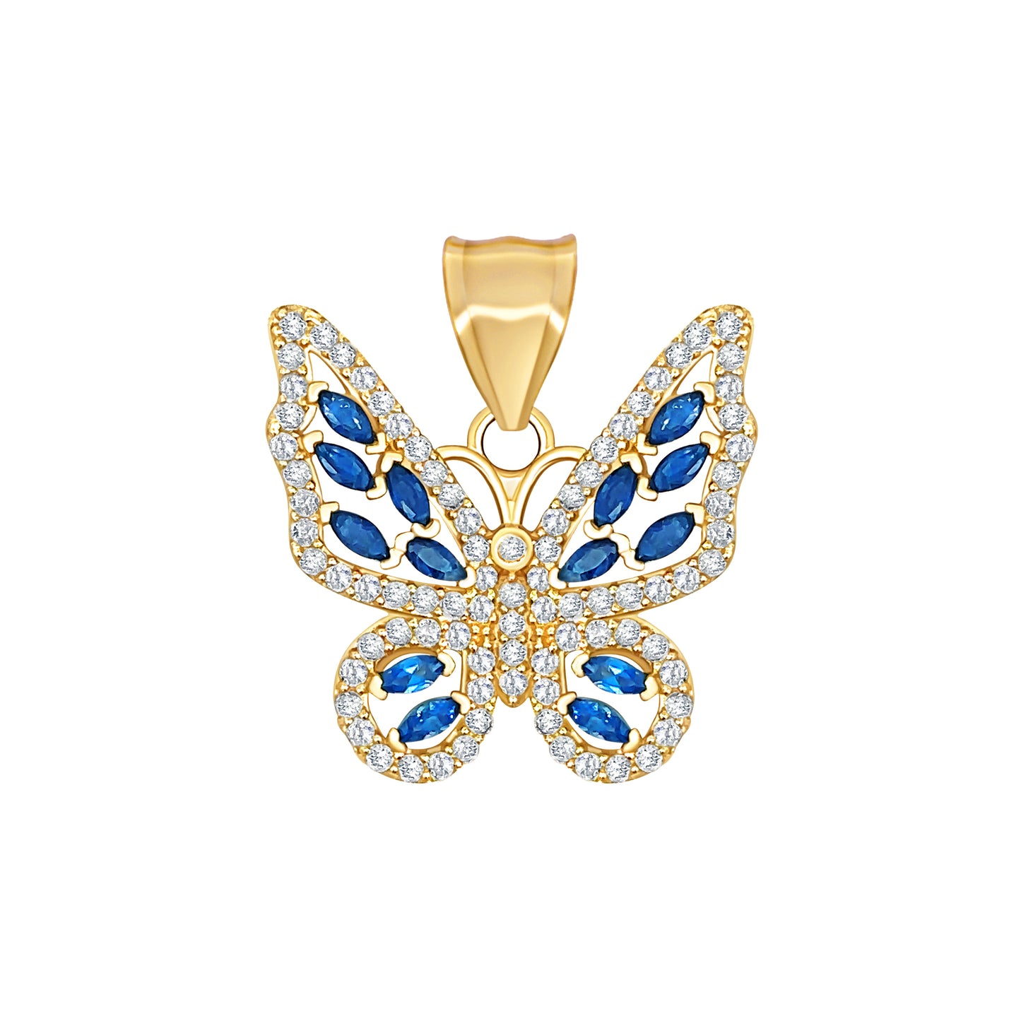 Gold Butterfly Pendant with Blue and White Stones