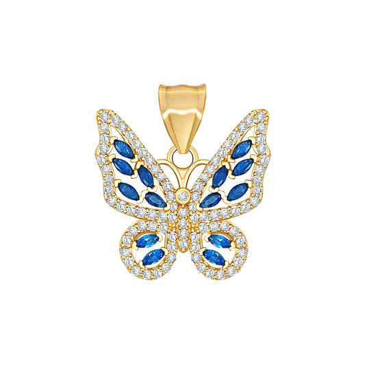 Gold Butterfly Pendant with Blue and White Stones