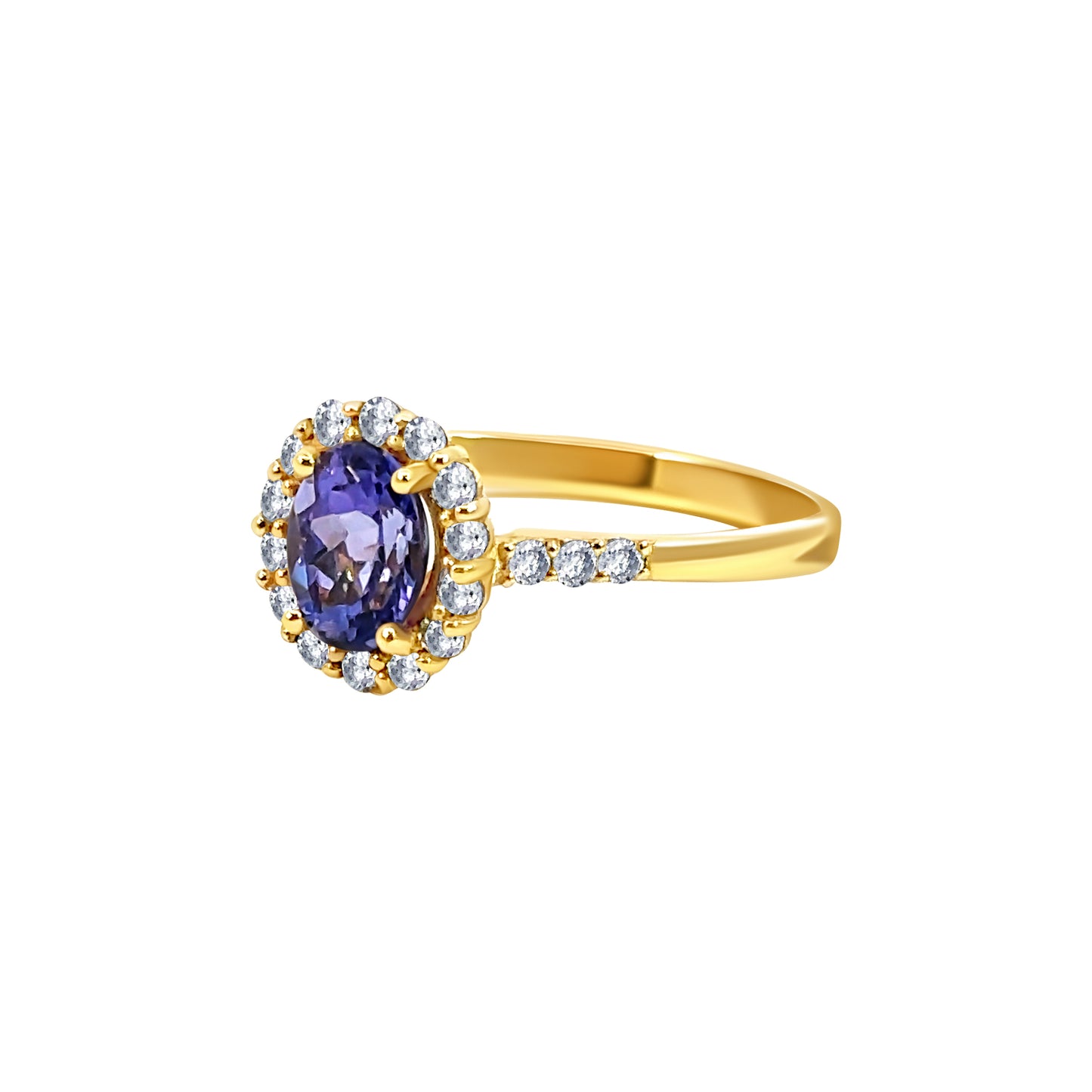 Gold Oval-Cut Purple Stone Halo Ring