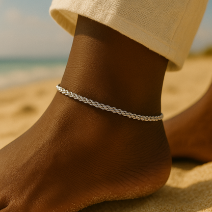 18K White Gold Rope Anklet