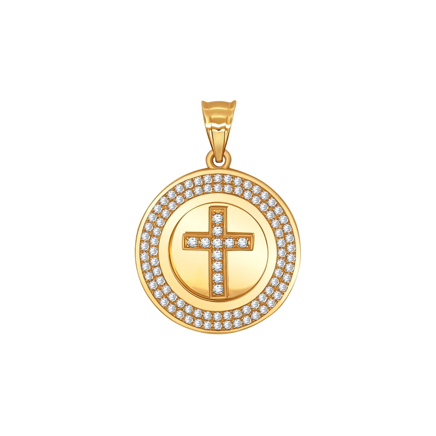 Gold Cross Medallion Pendant with Sparkling Stones