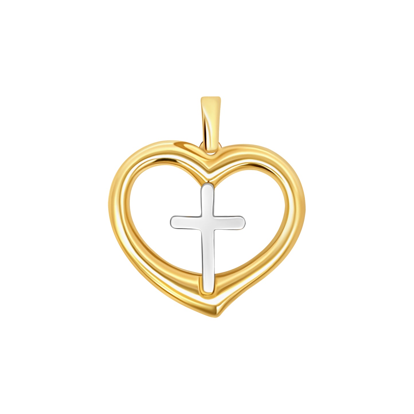 Gold Heart Pendant with White Cross