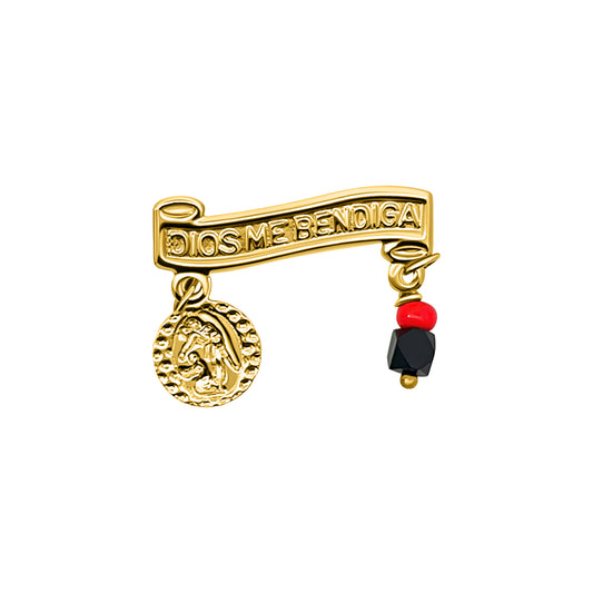 Dios Me Bendiga Charm with Religious Medallion and Azabache Bead *Pin*