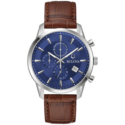 Bulova Blue Dial Leather Strap Sutton