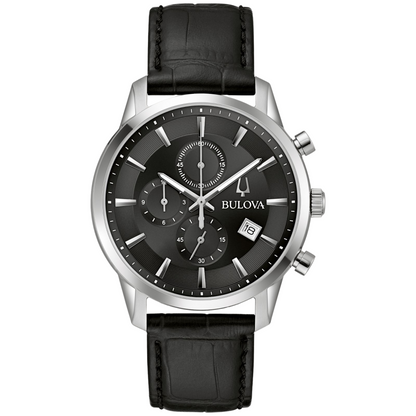 Bulova Black Dial Leather Strap Sutton