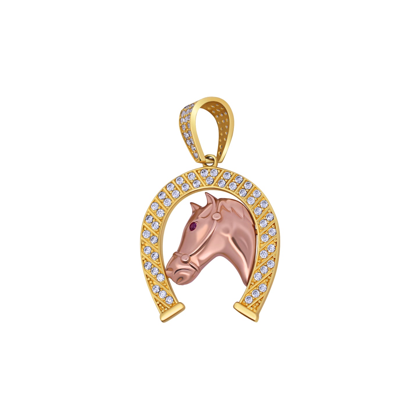 Two-Tone Gold Horse with Horseshoe Pendant