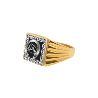 White Horse With Horse Shoe Black Stone Ring