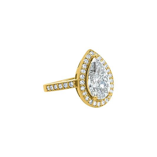 Yellow Gold Pear-Shaped Halo Diamond Ring