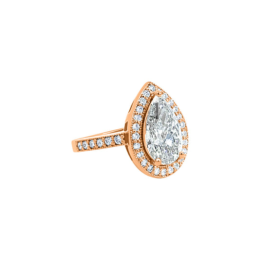 Rose Gold Pear-Shaped Halo Diamond Ring
