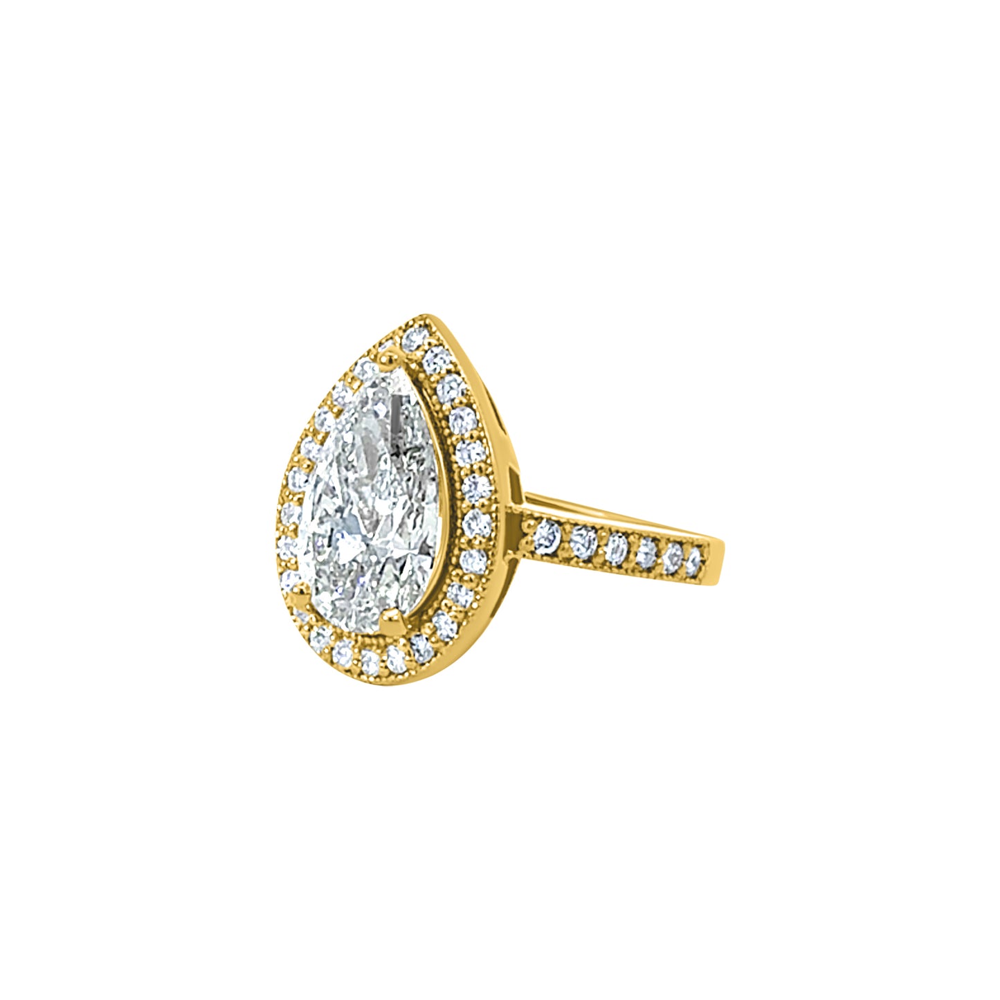 Yellow Gold Pear-Shaped Halo Diamond Ring
