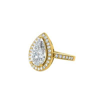 Yellow Gold Pear-Shaped Halo Diamond Ring
