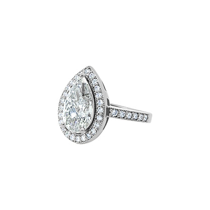 White Gold Pear-Shaped Halo Diamond Ring