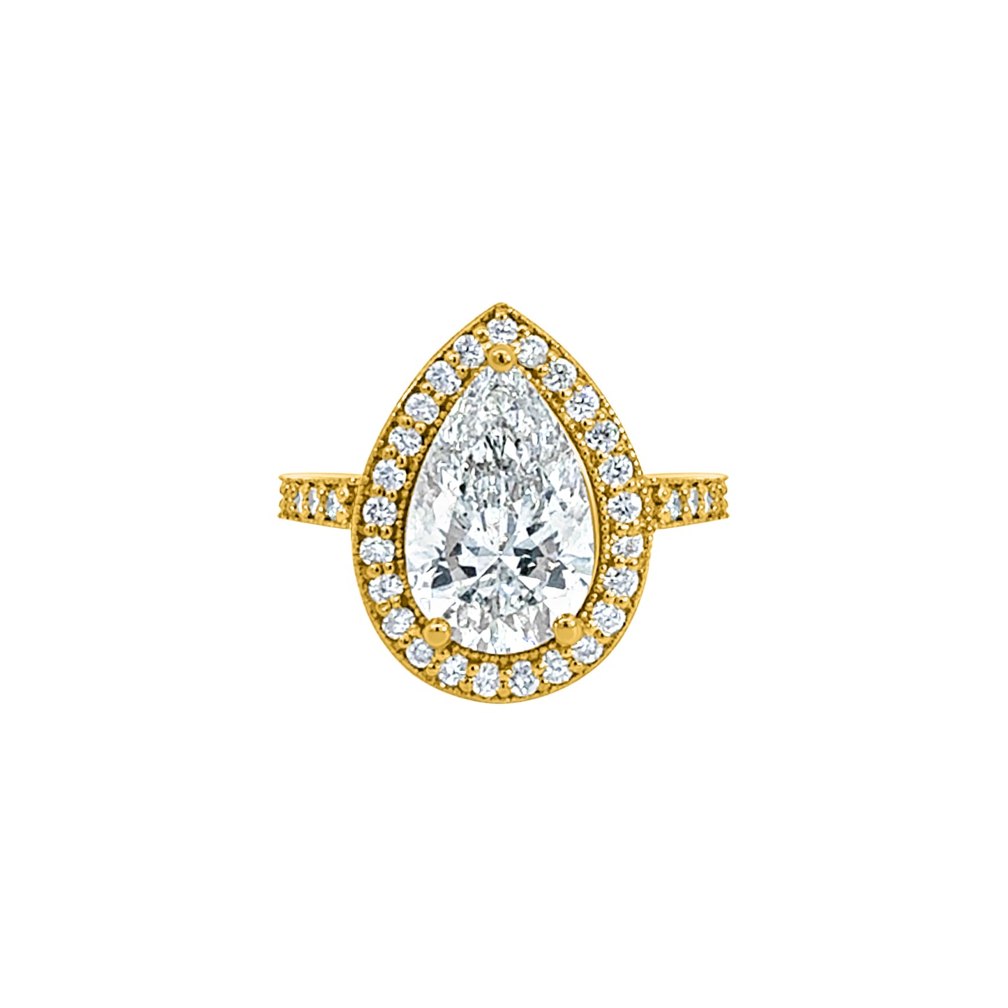 Yellow Gold Pear-Shaped Halo Diamond Ring