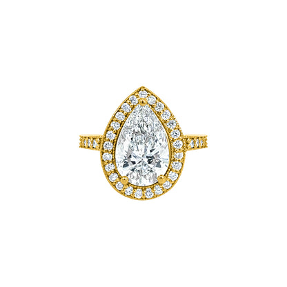 Yellow Gold Pear-Shaped Halo Diamond Ring