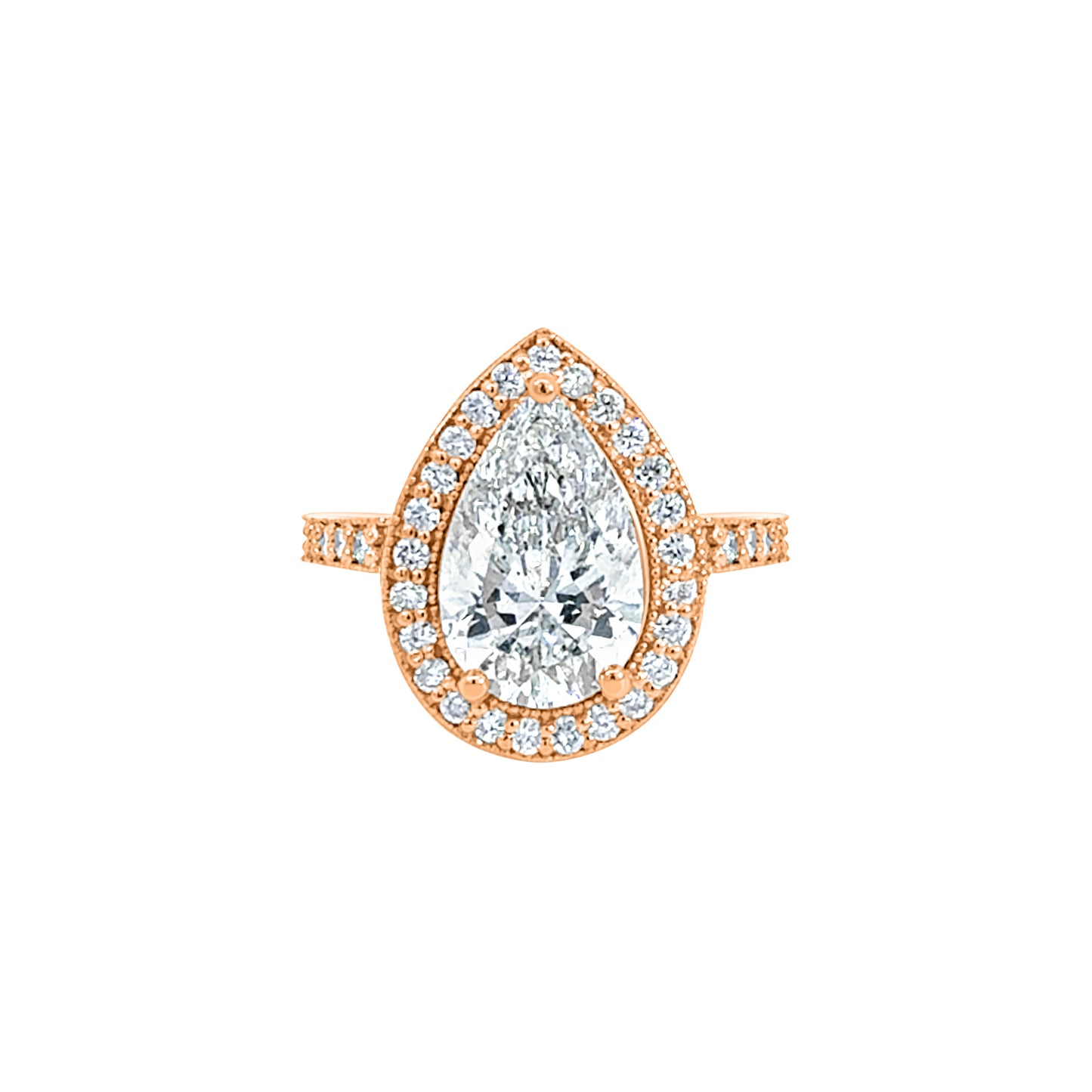 Rose Gold Pear-Shaped Halo Diamond Ring