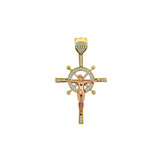 Two-Tone Gold Crucifix Pendant with CZ Accents