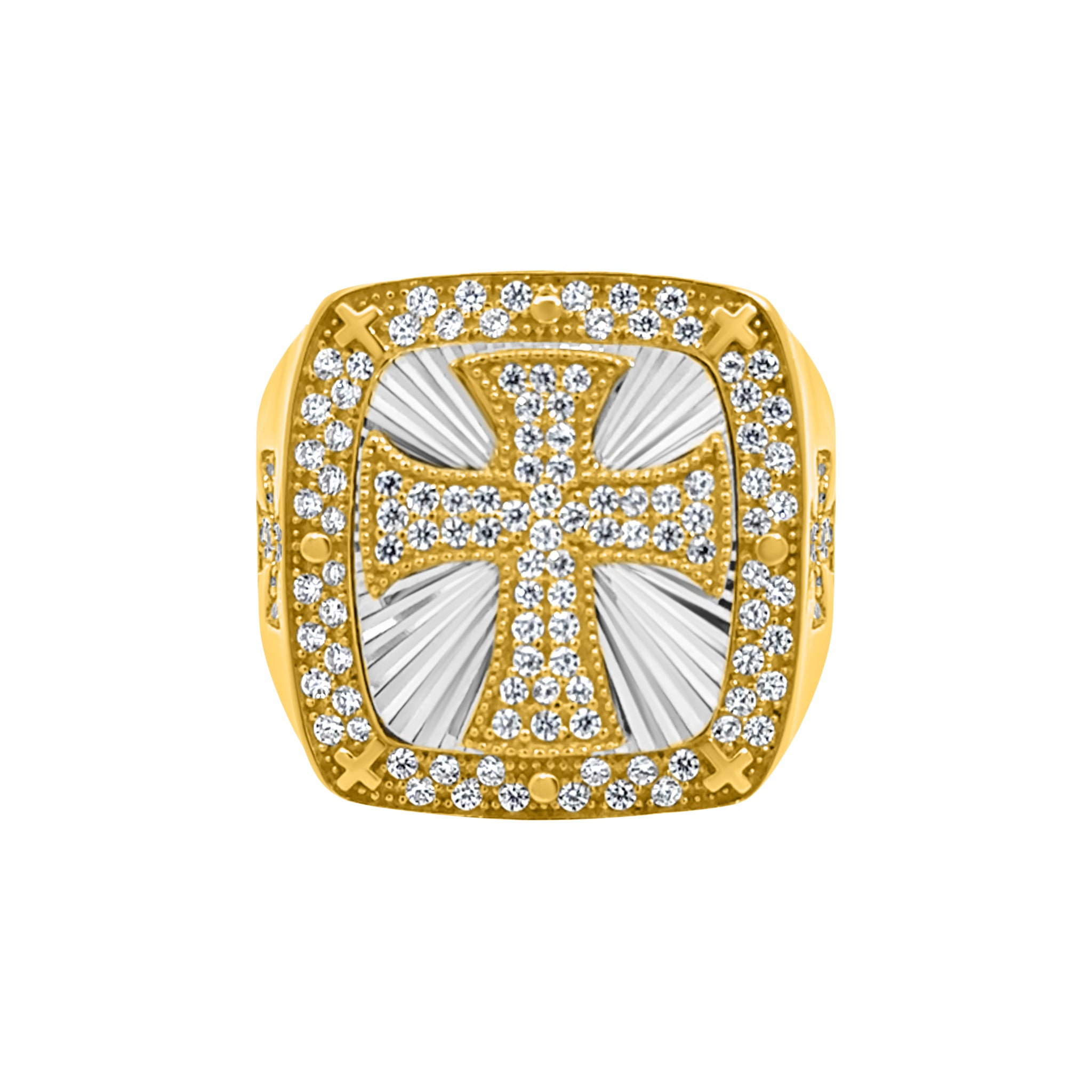 ゴールド クロスデザイン リング クリスタル付き Gold Cross Ring with CZ Stones – JC Gold Jewelers